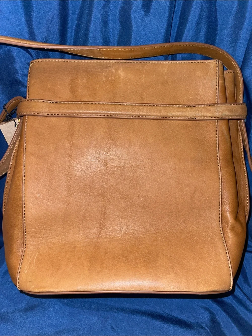 Margot New York - Leather Tan Belted Bucket Bag with Gold Hardware